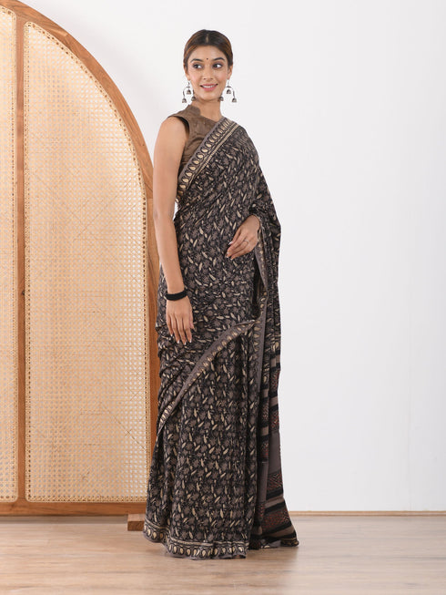MULMUL MALANDRA BLOCK PRINTED MODAL SATIN SAREE MULMUL MALANDRA BLOCK PRINTED MODAL SATIN SAREE